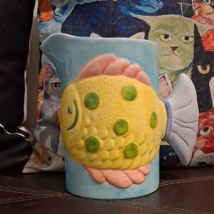 Vibrant Yellow Fish Ceramic Pitcher